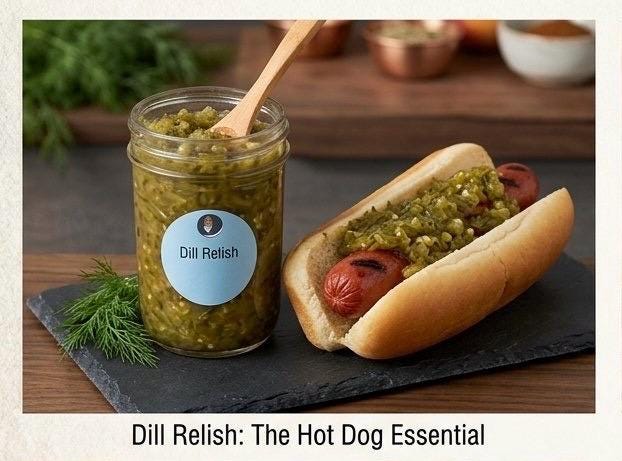 Homemade Relish -  Artisan Dill, Hot Pepper, Sweet/Spicy, and Squash Relish | Gourmet Toppings, 4-Pack (or Individual jars)