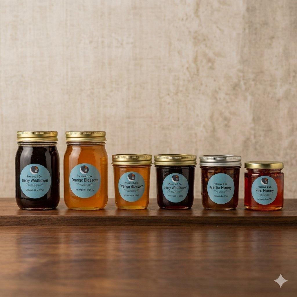 Pure Raw Honey Jars: Fire, Garlic, Wildberry, Orange Blossom