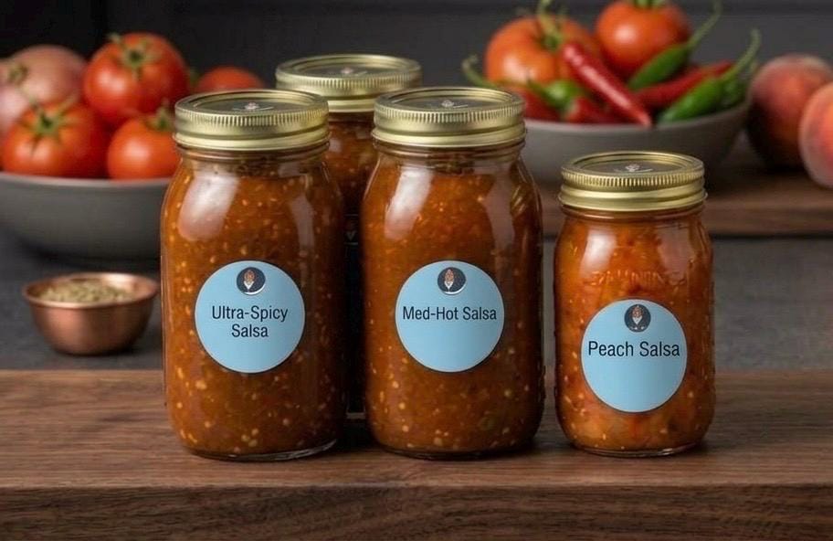 Gourmet Homemade Salsa | Choose From Ultra-Spicy, Medium-Hot, or Sweet Peach Salsa | All-Natural Artisan Mason Jar Salsas, Gift for Foodies